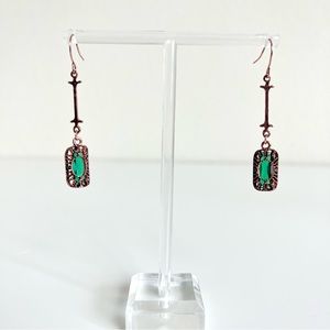 Emerald Gem & Nickel Hardware Caged Drop Lantern Earrings
